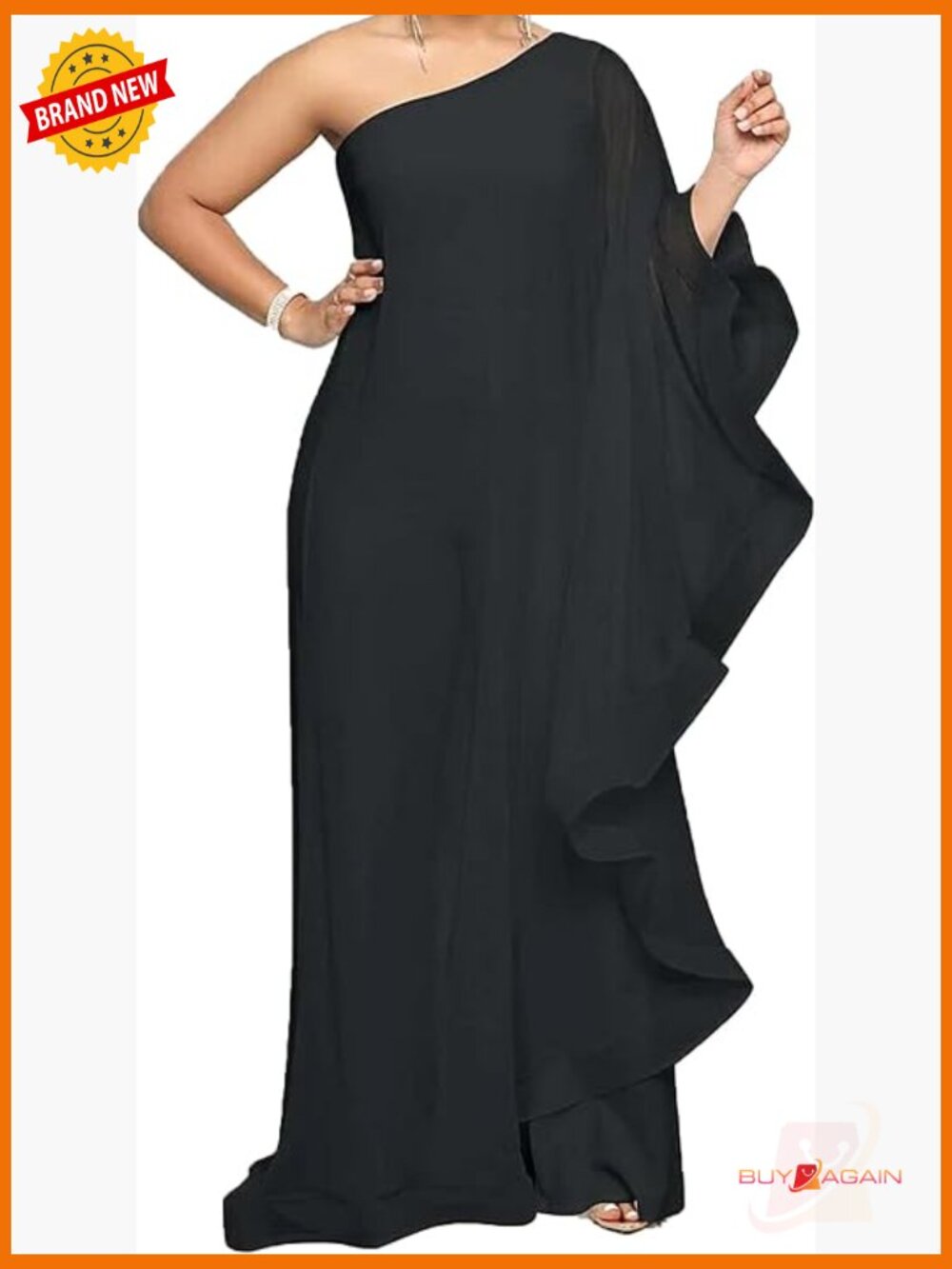 One Shoulder Ruffle Patchwork Wide Leg Jumpsuit Elegant Romper